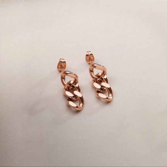 NEW Chain Rose Gold plated Stainless Steel Earrings - Picture 2 of 5
